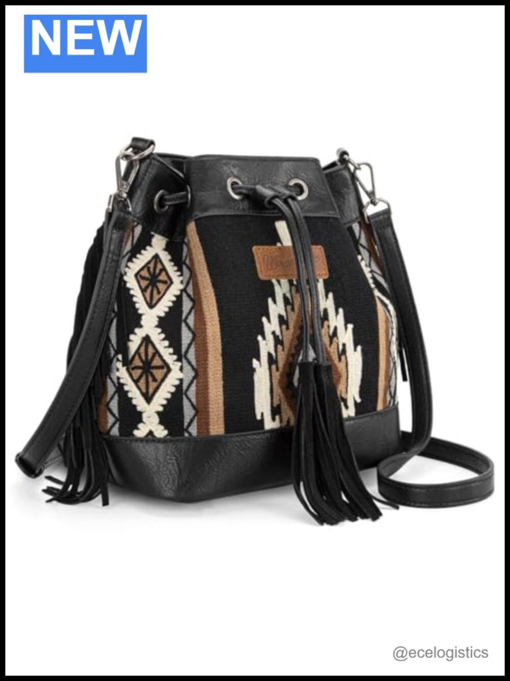 Vegan Leather Aztec Bucket Hobo Purse with Tapestry Shoulder Strap